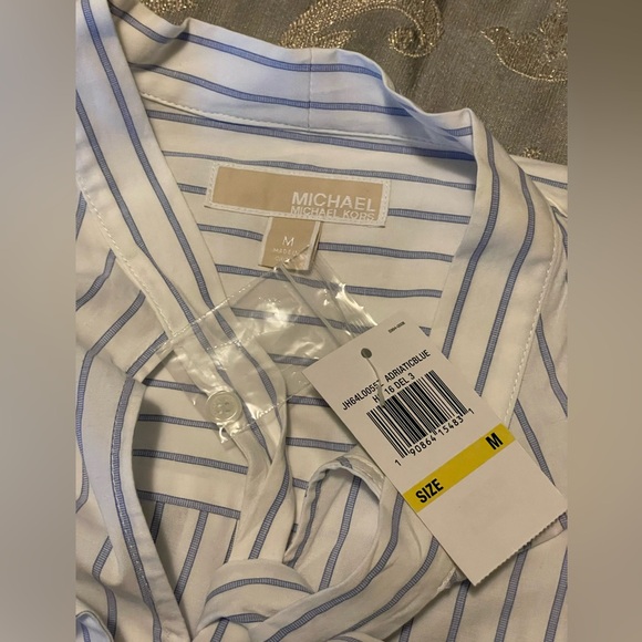 NEW Michael Michael Kors Long Sleeve Bow Neck Striped Blouse Shirt - Picture 6 of 8